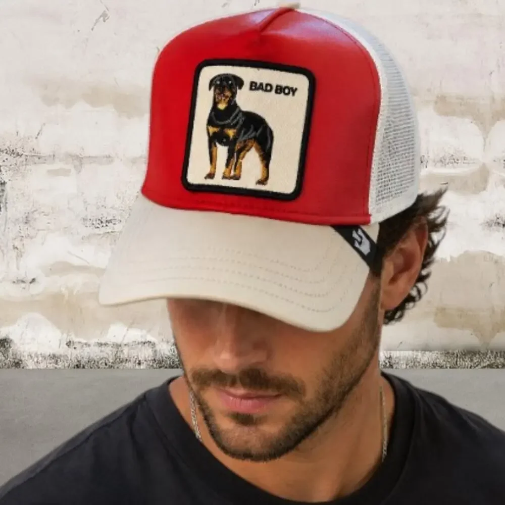 Goorin Bros $55 Faux Leather Rottweiler Bad Boy Trucker Hat NWT